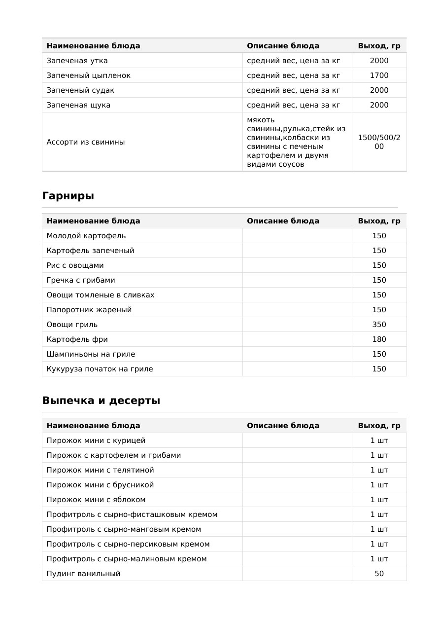 Страница 8 меню Letin Catering 2026: Гарниры, выпечка и десерты
